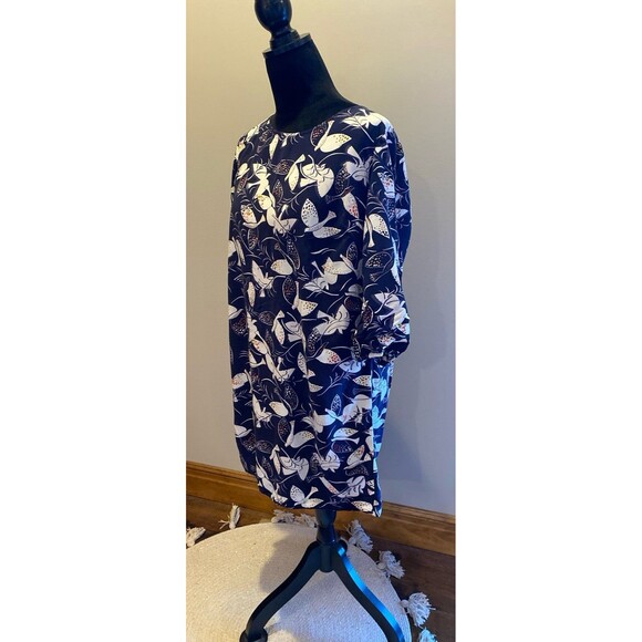 Old Navy Tunic Top or Mini Dress Size Large Navy w/White Birds Zipper Back Comfy - Picture 2 of 11